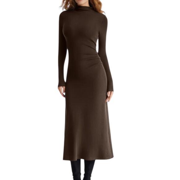 OGL Dresses & Skirts - NWT OGL ProWarm Long Sleeve Mockneck Tucks Midi Dress Espresso Brown Size Small